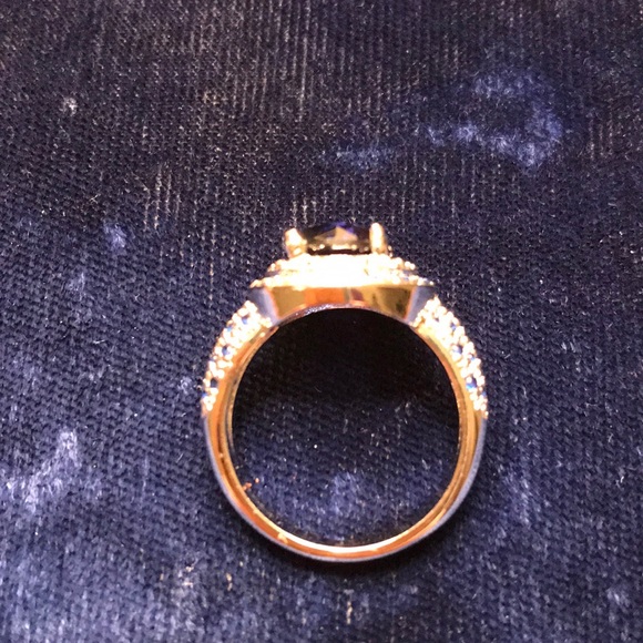 Deep Sapphire Blue and Silver Tone Fashion Ring - Picture 3 of 6